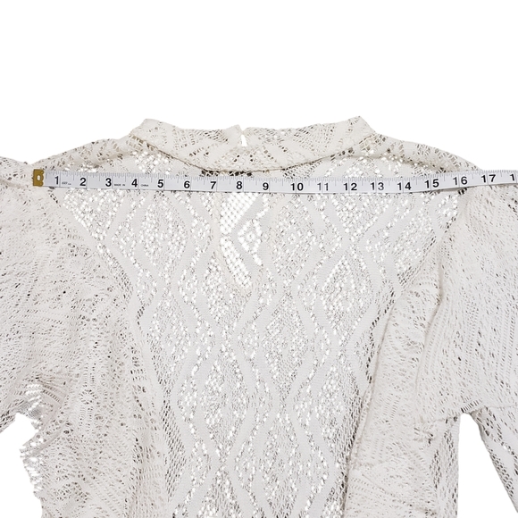 Free People Rock Candy Lace Ruffle Mockneck Sheer Flare Mini Dress Size Small - Picture 11 of 14